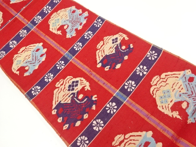JAPANESE KIMONO / ANTIQUE FUKURO OBI / SILK / HAND WOVEN TSUMUGI / ABSTRACT PATTERN / BY TATSUMURA